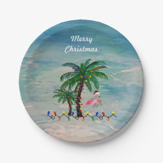 Christmas flamingos tropical party plates