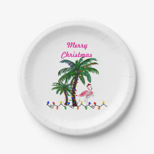Christmas flamingos tropical party plates