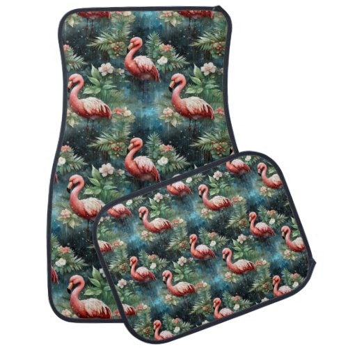 Christmas Flamingos with mistletoe Car Floor Mat