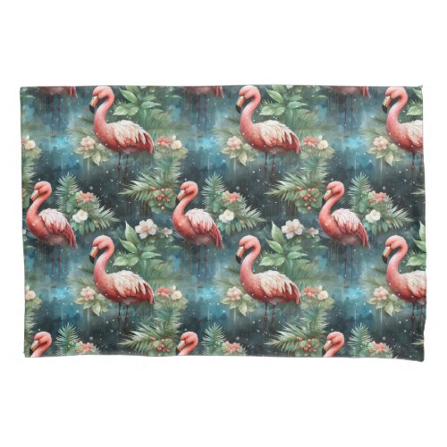 Christmas Flamingos with mistletoe Pillow Case