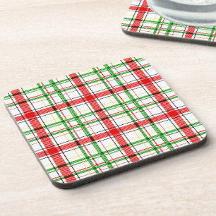 Christmas Flannel Plaid Tartan Design - White Beverage Coaster