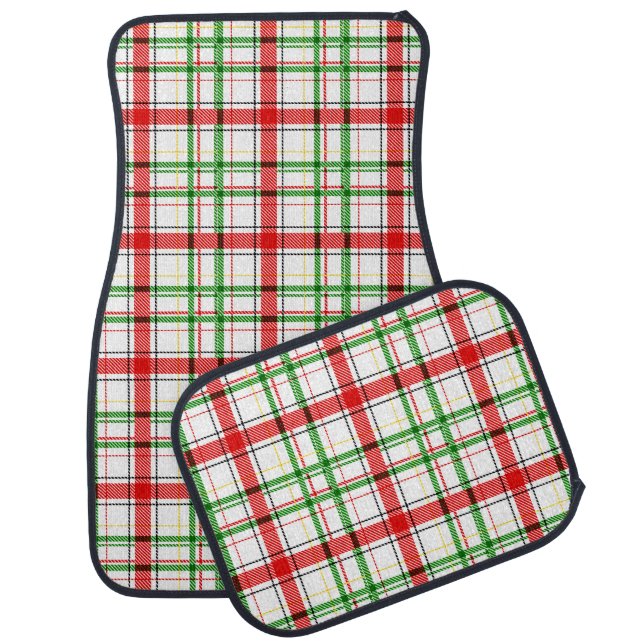 Christmas Flannel Plaid Tartan Design - White  Car Floor Mat (Set)