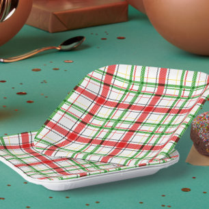 Christmas Flannel Plaid Tartan Design - White Paper Plates