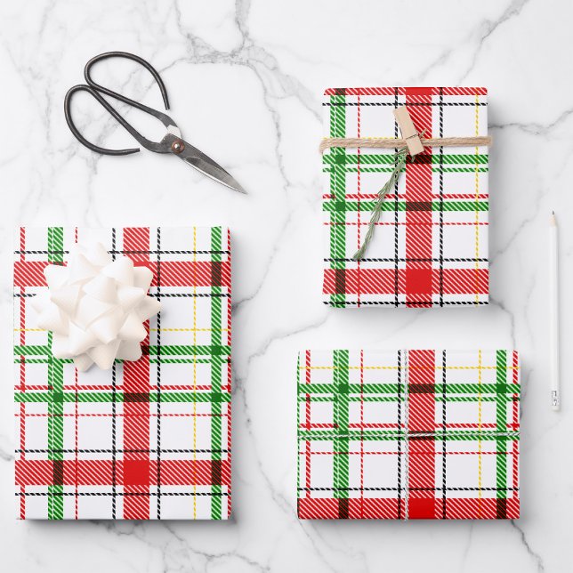 Christmas Flannel Plaid Tartan Design - White  Wrapping Paper Sheets (Creator Uploaded)