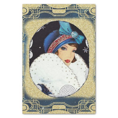 Christmas Flapper Girl Large White Fur Coat Tissue Paper