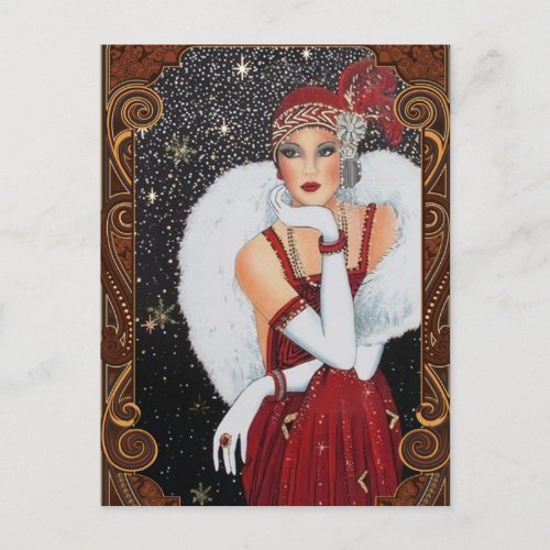 Christmas Flapper Girl Star_Drenched Night Sky  Postcard