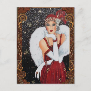 Christmas Flapper Girl Star-Drenched Night Sky  Postcard