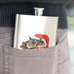 Christmas Flask Gift Baby Owl with Gifts<br><div class="desc">Cute Baby Owl In Christmas Hat and Gift - Cartoon Bird Painting Funny Collection - Choose / Add Your Unique Text / Name / Color - Make Your Special Gift - Resize and move or remove / add elements - image / text with customization tool. Painting and Design by MIGNED....</div>