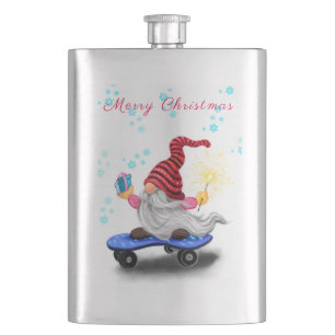 Christmas Flask Gift Skater Gnome with Gifts