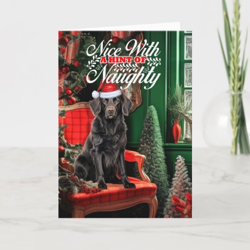 Christmas Flat Coat Retriever Dog Naughty or Nice Holiday Card