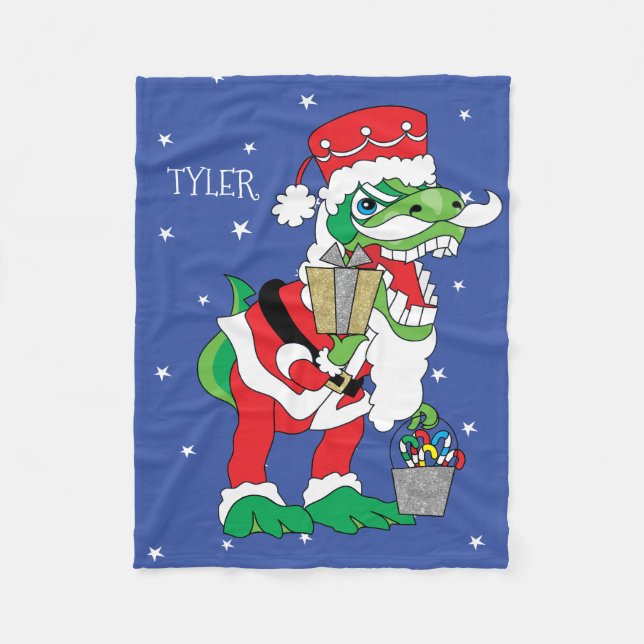 Christmas Fleece Blanket/Small TySantaSaurus Rex (Front)