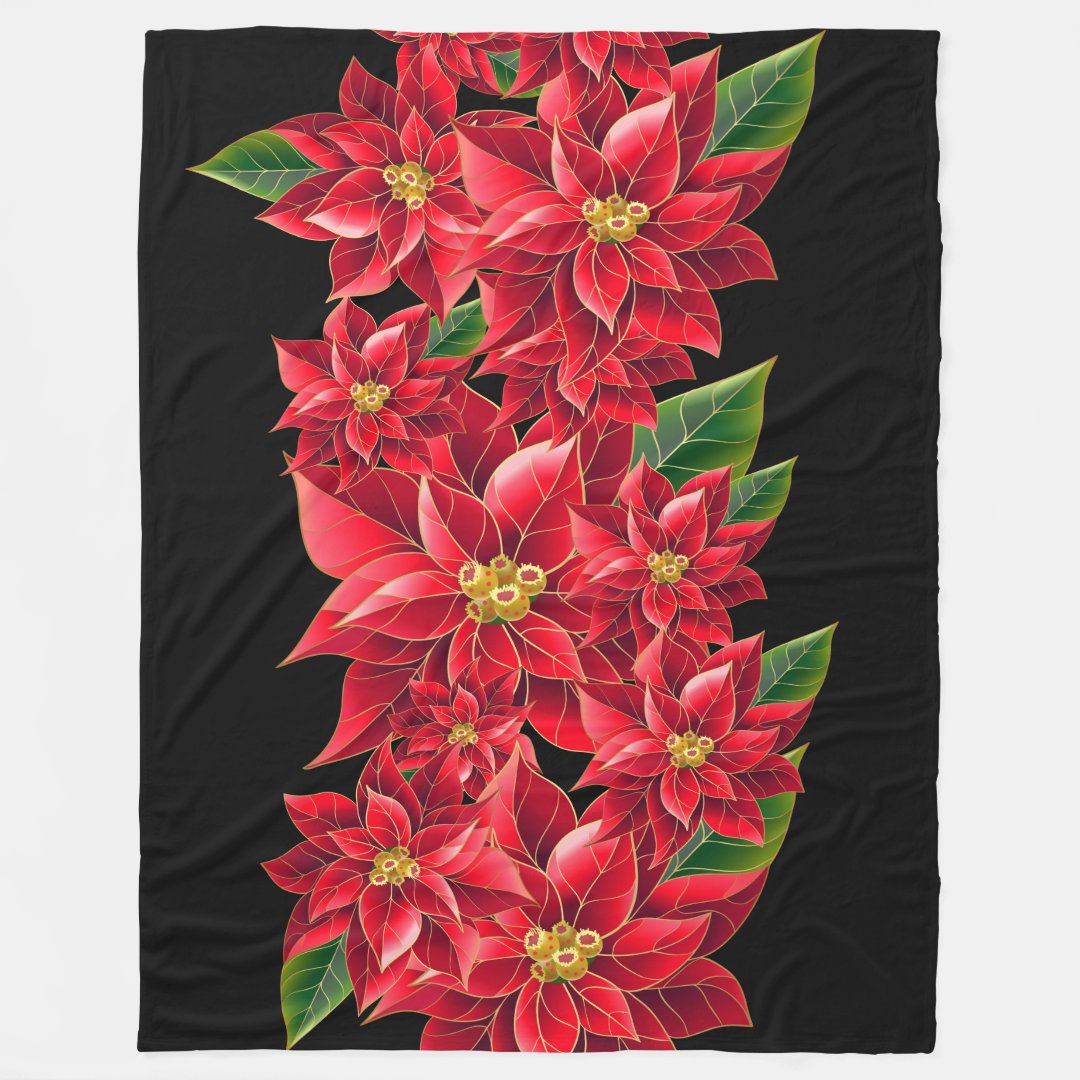 Christmas Fleece Throw Red Poinsettia's Zazzle