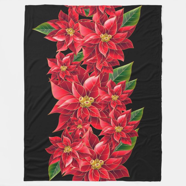 Christmas Fleece Throw Red Poinsettia's Blanket (Front)