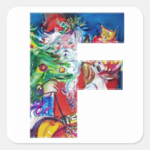 CHRISTMAS FLETTER / SANTA WITH CHRISTMAS TREE SQUARE STICKER