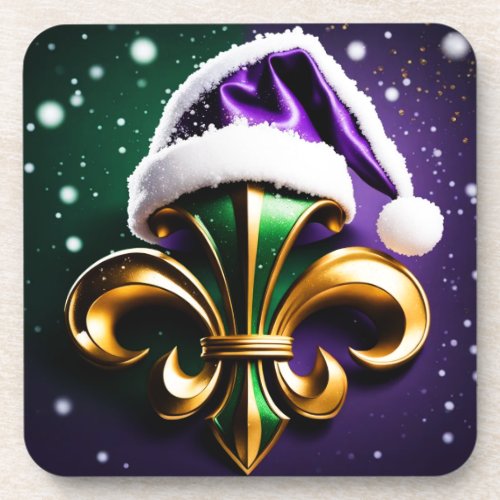 Christmas Fleur De Lis Design Beverage Coaster