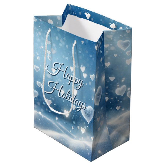 Christmas Floating Snow Hearts  Medium Gift Bag (Front Angled)