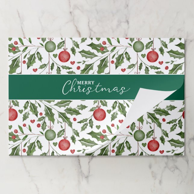 Christmas Flora and Ornaments Paper Placemat (Folded)