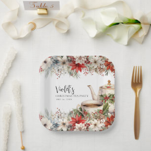 Christmas Floral Afternoon Tea Holiday Party Paper Plates