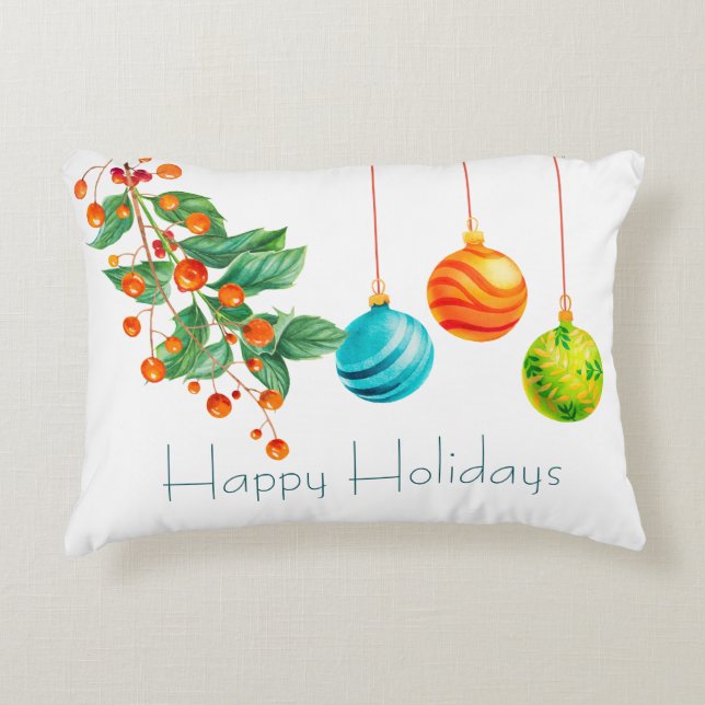Christmas Floral And Ornaments Accent Pillow (Front)