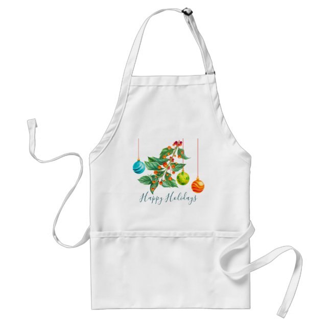 Christmas Floral And Ornaments Adult Apron (Front)