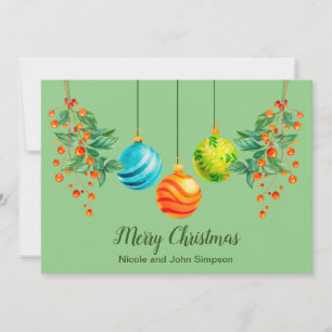 Christmas Floral And Ornaments Flat Holiday Card