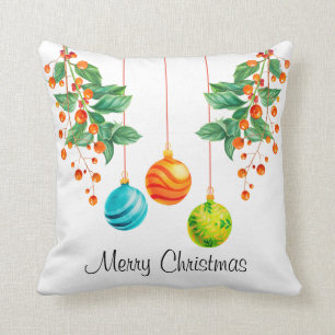 Christmas Floral And Ornaments Throw Pillow