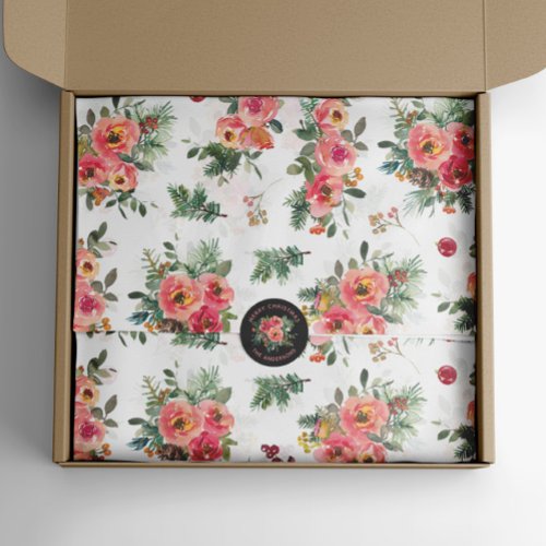 Christmas floral and pine branch pattern Holiday Tissue Paper