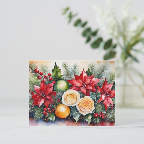 Christmas Floral Arrangement Holiday Postcard