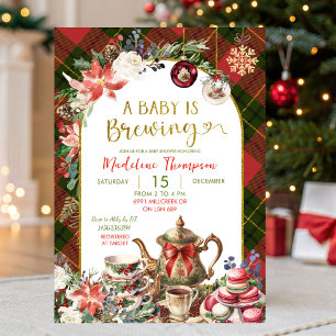 Christmas Floral Baby Brew Tea Party Baby Shower Invitation