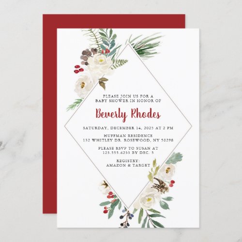 Christmas Floral Baby Shower Invitation