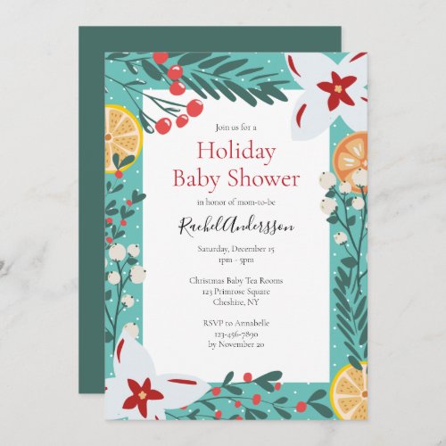 Christmas Floral Baby Shower Invitation
