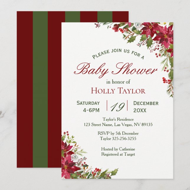 Christmas Floral Baby Shower Invitation (Front/Back)