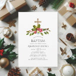 Christmas Floral Baptism or Christening Invitation<br><div class="desc">Vintage red flowers,  holly and berries christmas baptism,  christening or dedication invitations designed to be quickly and easily customized to your event specifics.</div>