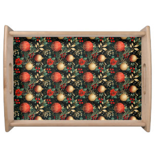 Christmas Floral Berry Gold Red Ornament   Serving Tray