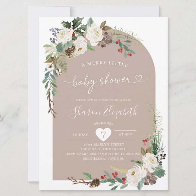 Christmas Floral Boho Arch Baby Shower Invitation (Front)