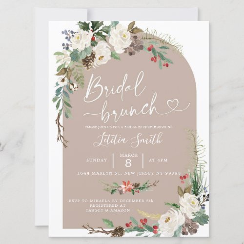 Christmas Floral Boho Arch Bridal Brunch Invite