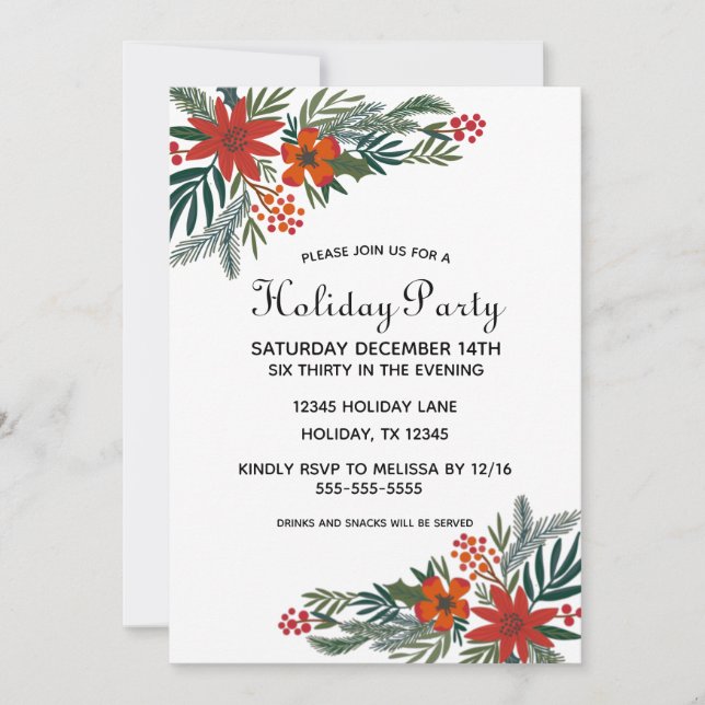 Christmas Floral Botanical Holiday PartyInvitation Invitation (Front)