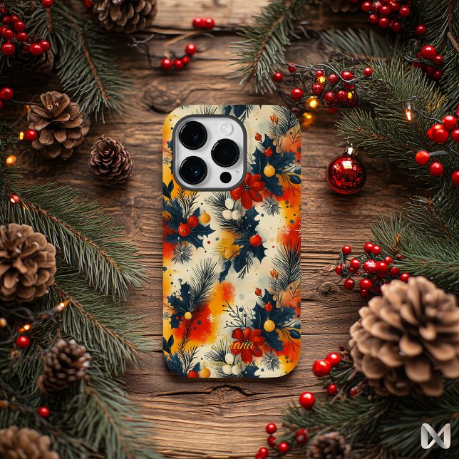 Christmas Floral Botanical Pattern with Name Quote Case-Mate iPhone Case (Creator Uploaded)