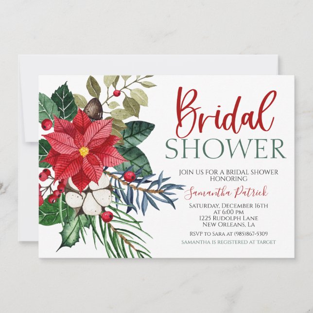 Christmas Floral Bridal Shower Invitation (Front)