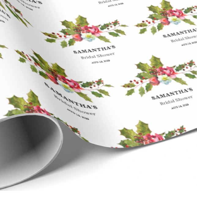 Christmas Floral Bridal Shower  Wrapping Paper (Creator Uploaded)