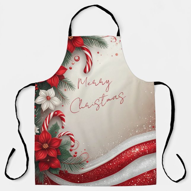 Christmas Floral Candy Canes Holiday Apron (Front)