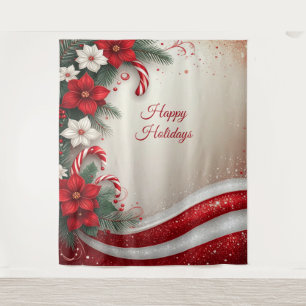 Christmas Floral Candy Canes Holiday Backdrop