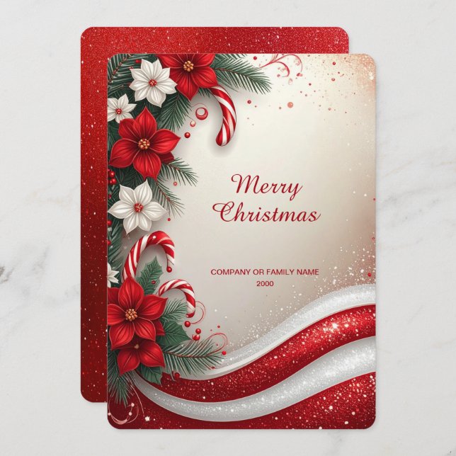 Christmas Floral Candy Canes Holiday Card (Front/Back)