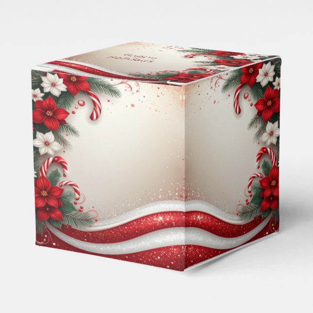 Christmas Floral Candy Canes Holiday Favor Box (Front Side)