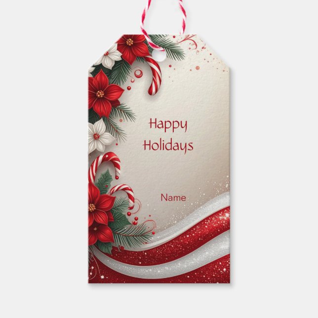 Christmas Floral Candy Canes Holiday Gift Tag (Front)