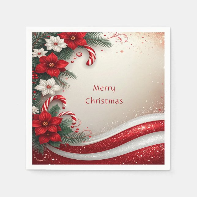 Christmas Floral Candy Canes Holiday Napkin (Front)