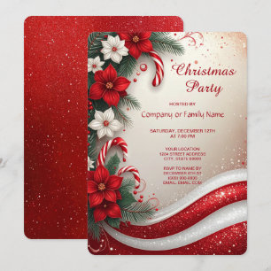 Christmas Floral Candy Canes Holiday Party Invitation