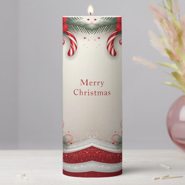 Christmas Floral Candy Canes Holiday Pillar Candle (In Situ)