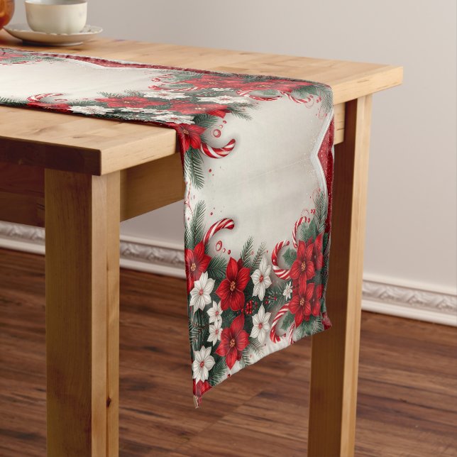 Christmas Floral Candy Canes Holiday Table Runner (In Situ)