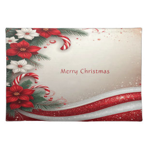 Christmas Floral Candy Canes Table Cloth Placemat